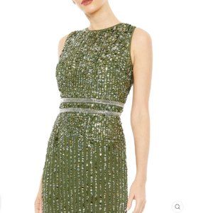 SEQUINED HIGH NECK SLEEVELESS COLUMN 8 GOWN COLOR — Olive New Without Tags